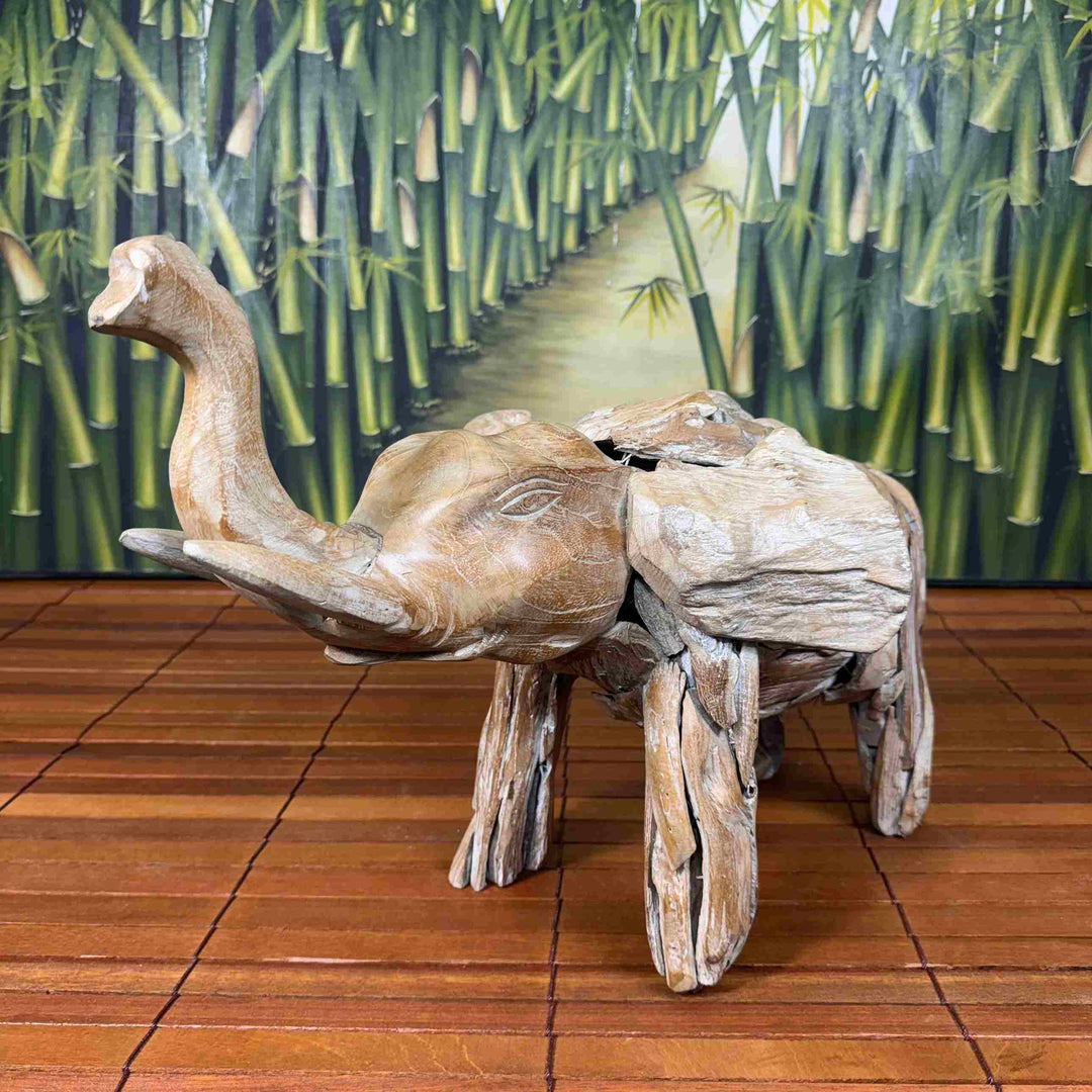 Elefante Lascas Esculpidas em Madeira Patinada - IndoBali