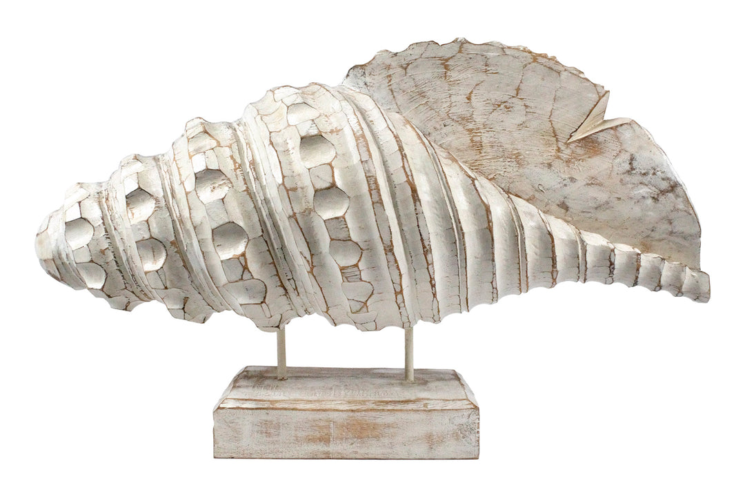 Concha Horizontal de Madeira com Base - Branco - IndoBali