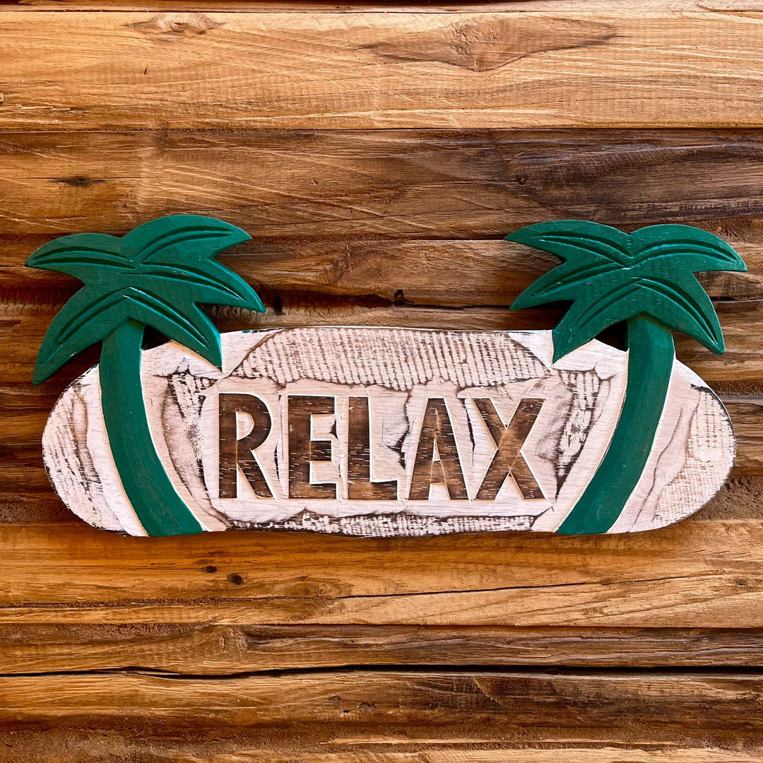 Placa com Palmeiras Relax - Branco - IndoBali