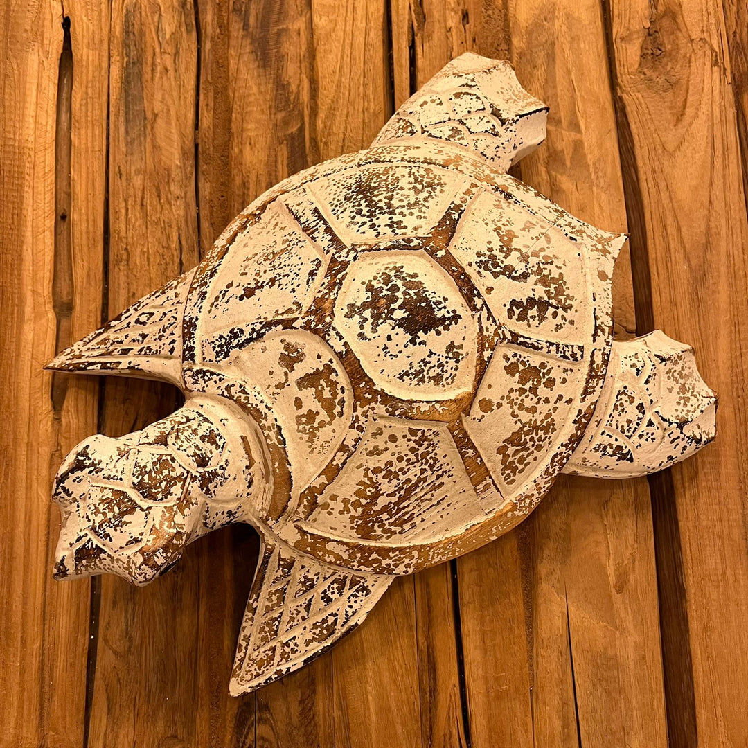 Tartaruga Branco Patinado Pata Pontuda - Madeira - IndoBali