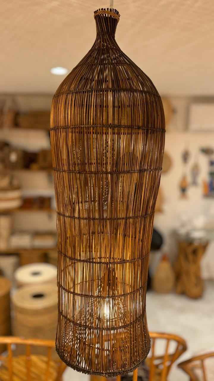Luminária comprida Bambu Asiático Java Marrom Escuro
