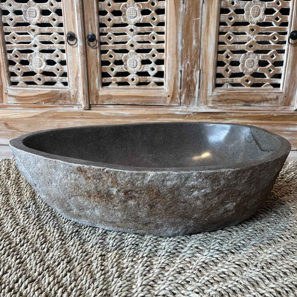 Cuba de Pedra Vulcânica Escura - 50x15x34 cm