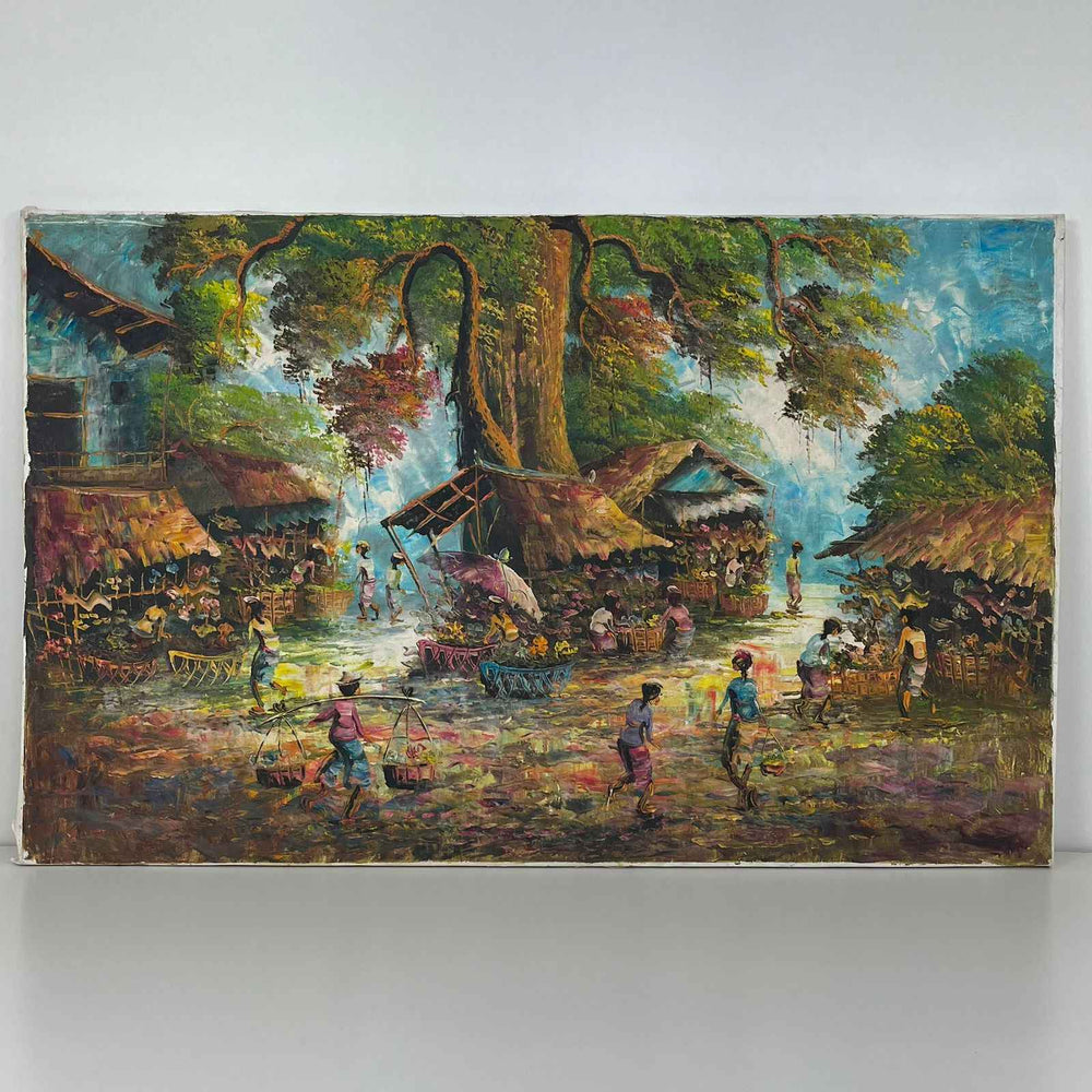Quadro Balines Pintura em Tela - Vila Céu Azul 135x85 cm