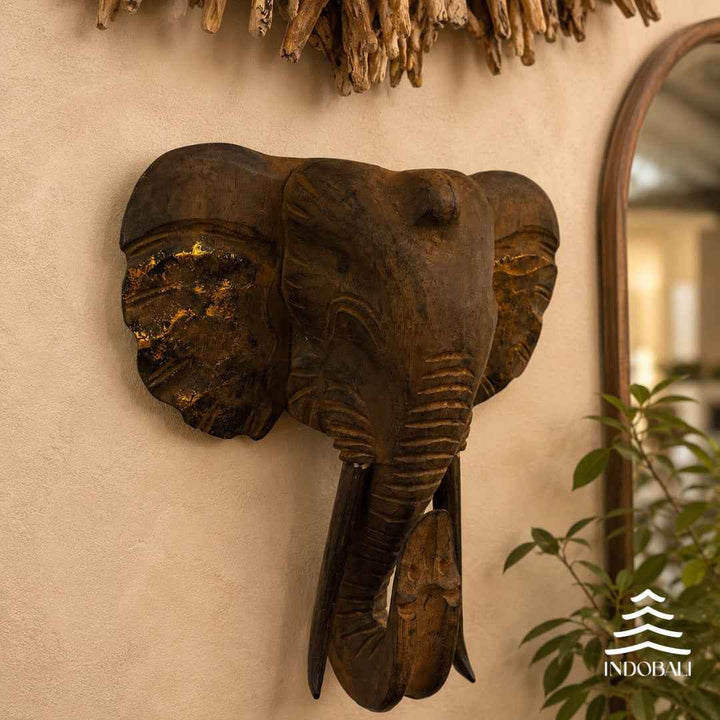 Cabeça de Elefante Parede - Marrom com Dourado