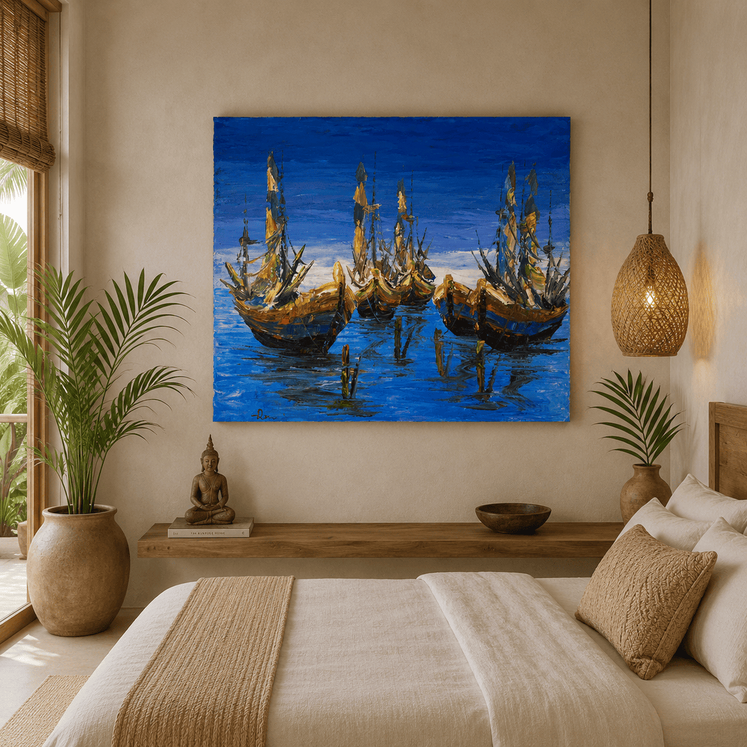 Quadro Balines Pintura em Tela - Naútico Azul 120x100 cm