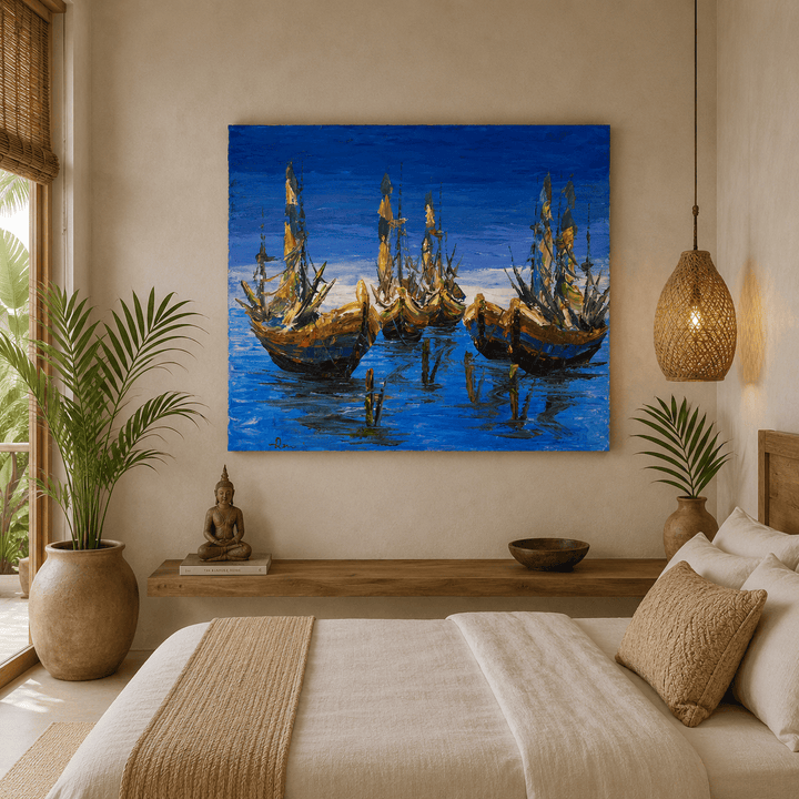 Quadro Balines Pintura em Tela - Naútico Azul 120x100 cm