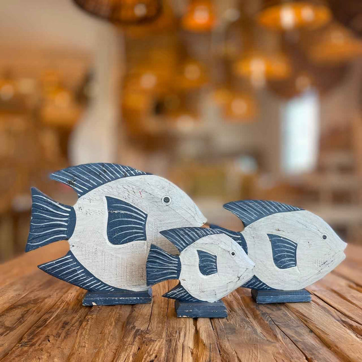 Peixe de Madeira com Base - Azul