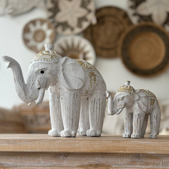 Elefante Branco e Dourado - Madeira