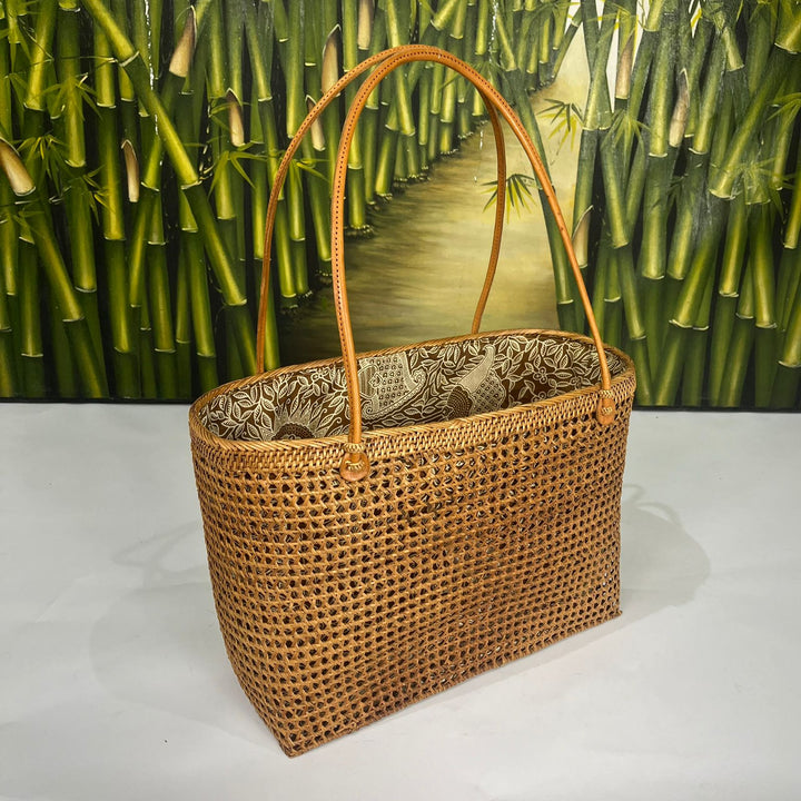 Bolsa Feminina Retangular com Fundo Marrom Rattan Grass - IndoBali