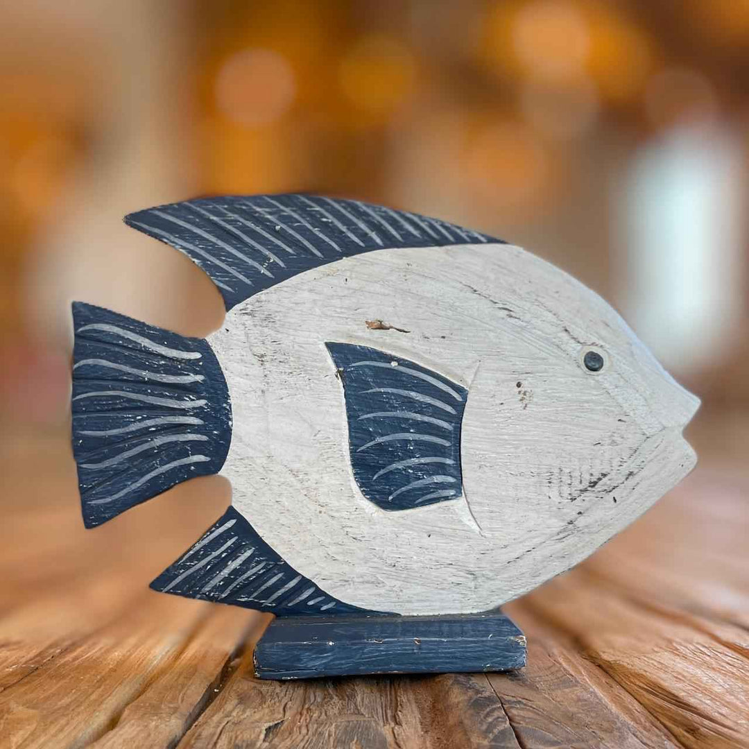 Peixe de Madeira com Base - Azul