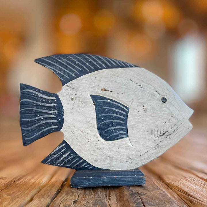 Peixe de Madeira com Base - Azul