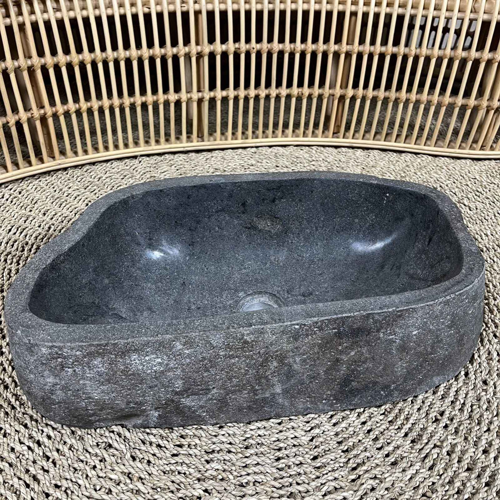 Cuba de Pedra Vulcânica Escura - 54x15x32 cm