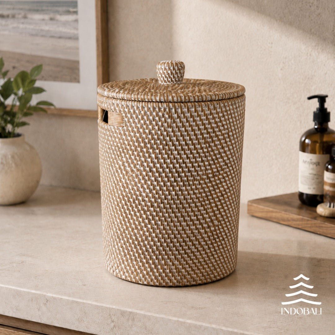 Lixeira Rattan Lavabo - Branco Patinado