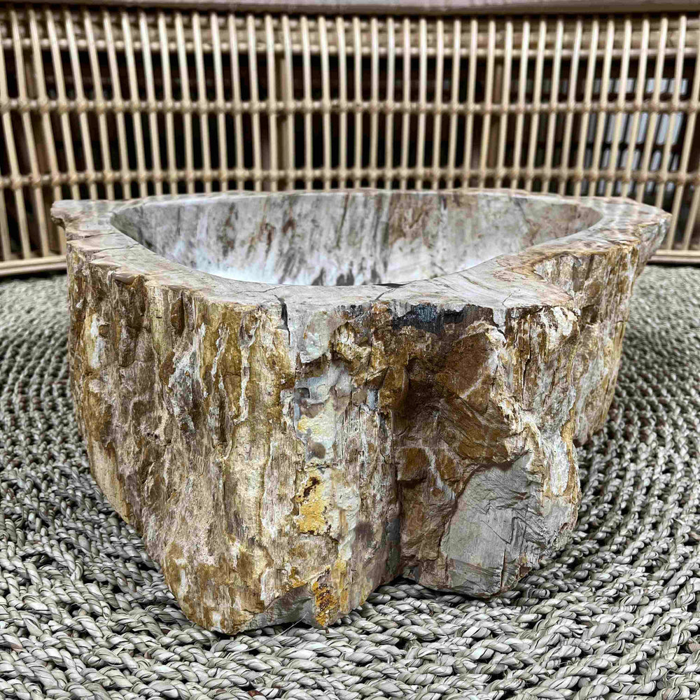 Cuba de Madeira Fossilizada 42x15x37 cm - IndoBali