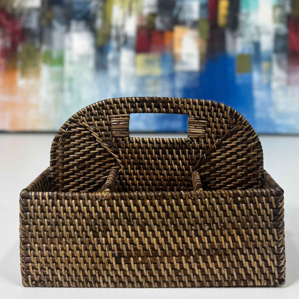 Porta Talher de Rattan Marrom