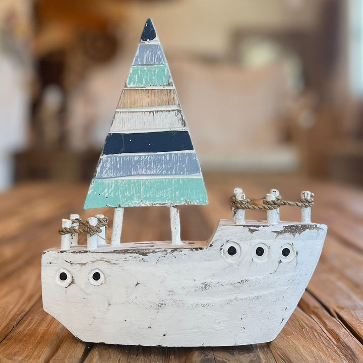 Barco com Vela de Madeira - Branco - IndoBali