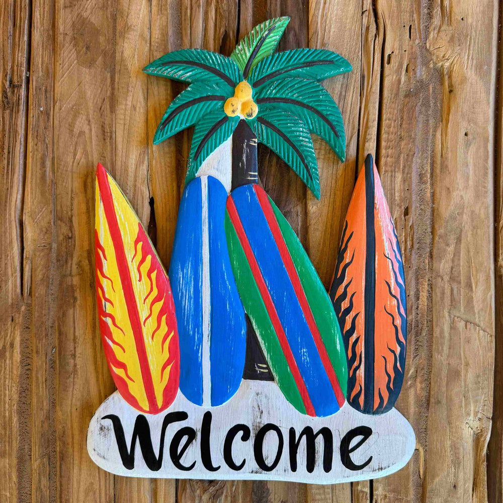 Quadro Welcome Preto Coqueiro - Madeira - IndoBali