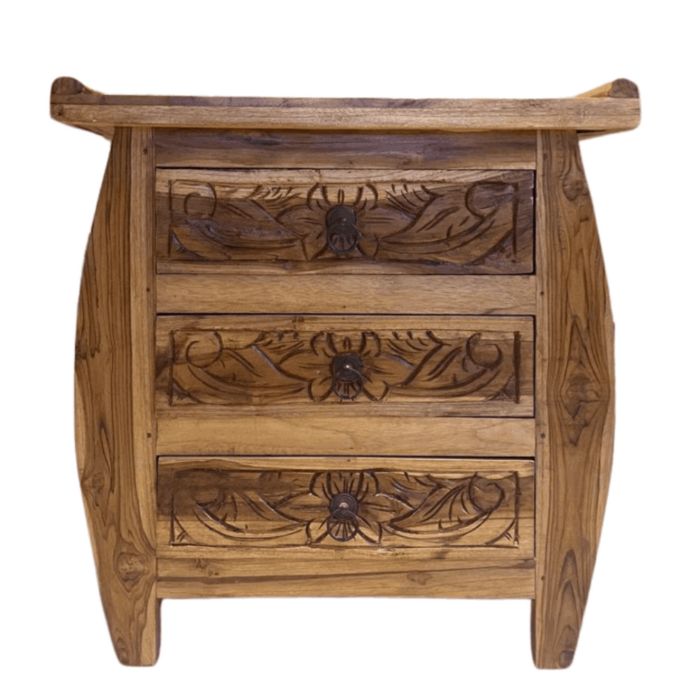 Mesa de Cabeceira de Madeira 3 Gavetas - Marrom