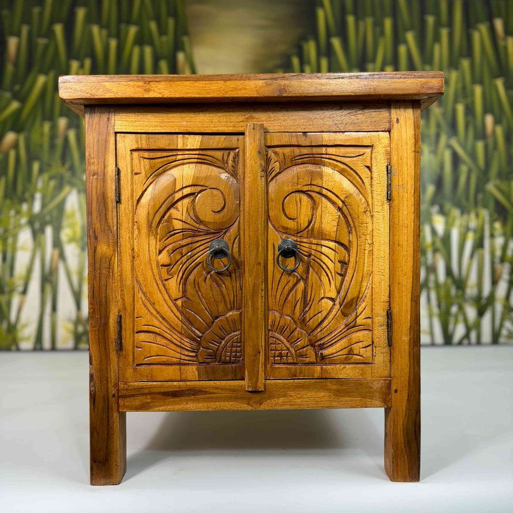 Mesa de Cabeceira de Madeira com Portas - Marrom - IndoBali