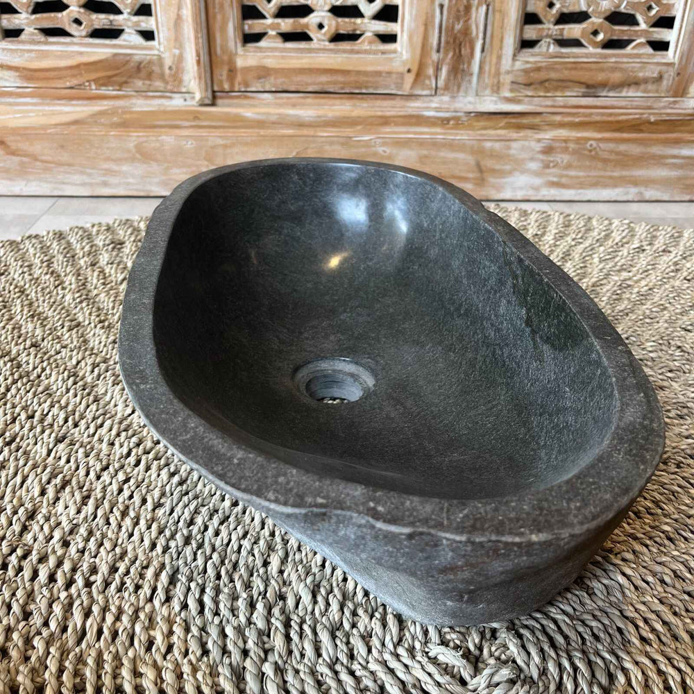 Cuba de Pedra Vulcânica Escura - 52x15x28 cm