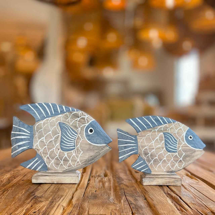 Peixe de Madeira com Base - Azul Escamas