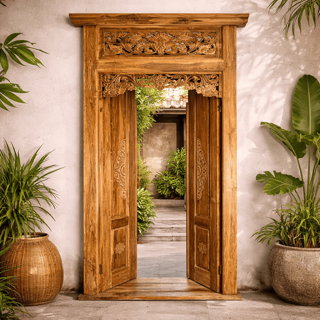 Porta Portal de Madeira Teca Entalhada 100x250 cm