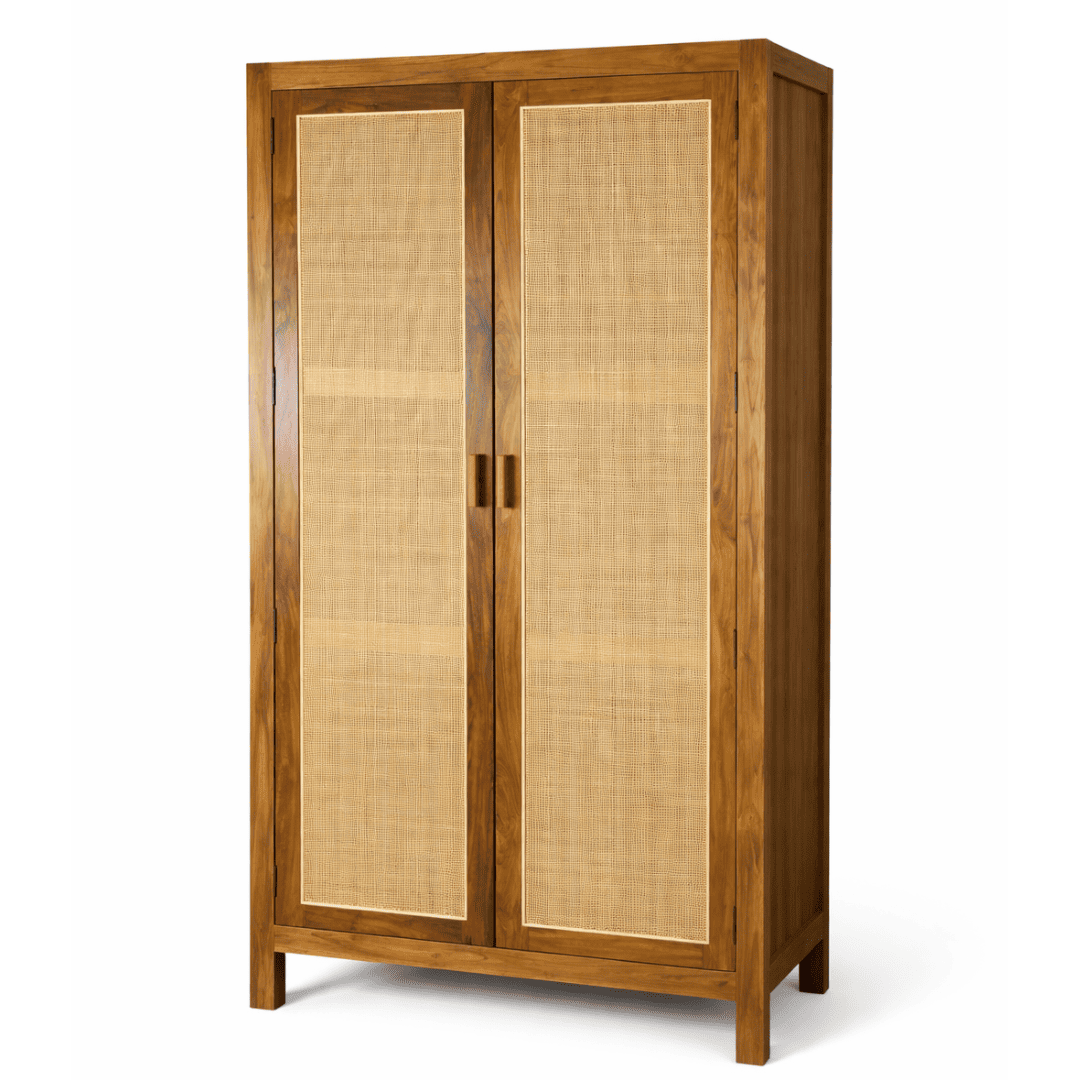 Armário Guarda Roupa de Madeira com Rattan Fino - 2 Portas