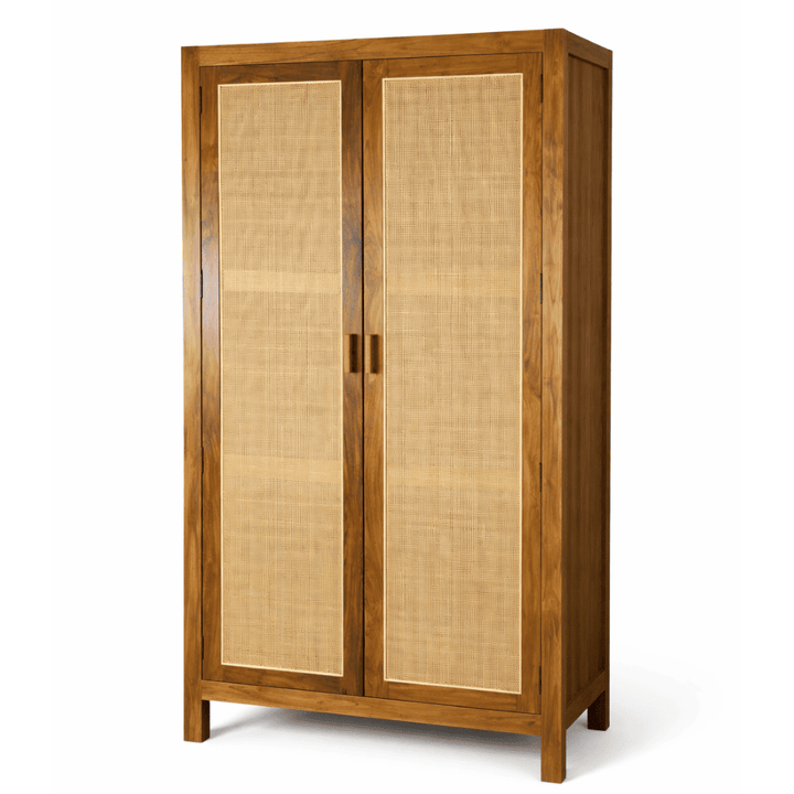 Armário Guarda Roupa de Madeira com Rattan Fino - 2 Portas