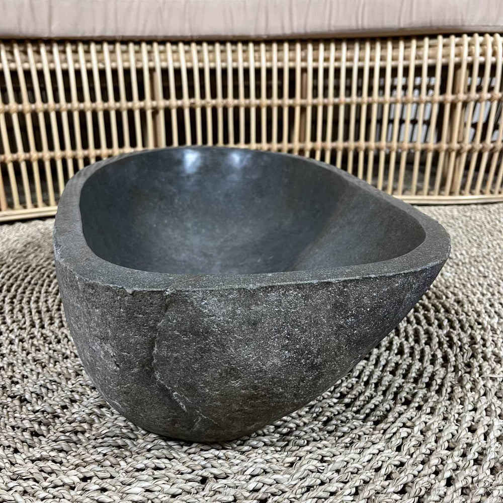 Cuba de Pedra Vulcânica Escura - 58x15x33 cm