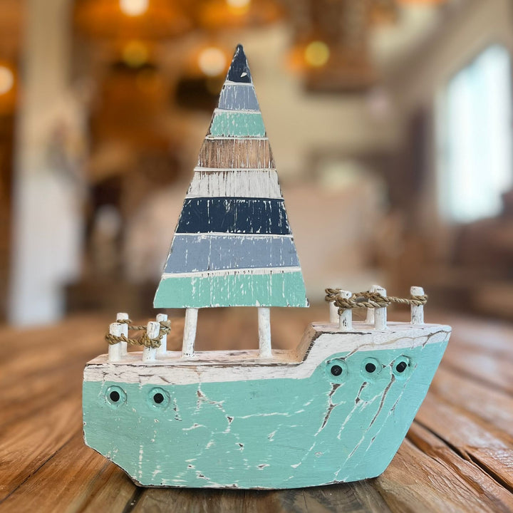 Barco com Vela de Madeira - Verde - IndoBali