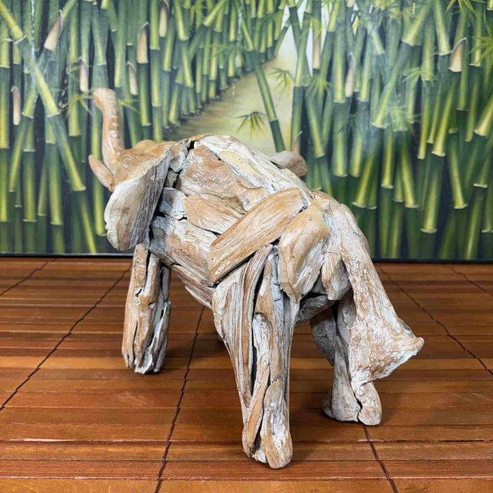 Elefante Lascas Esculpidas em Madeira Patinada