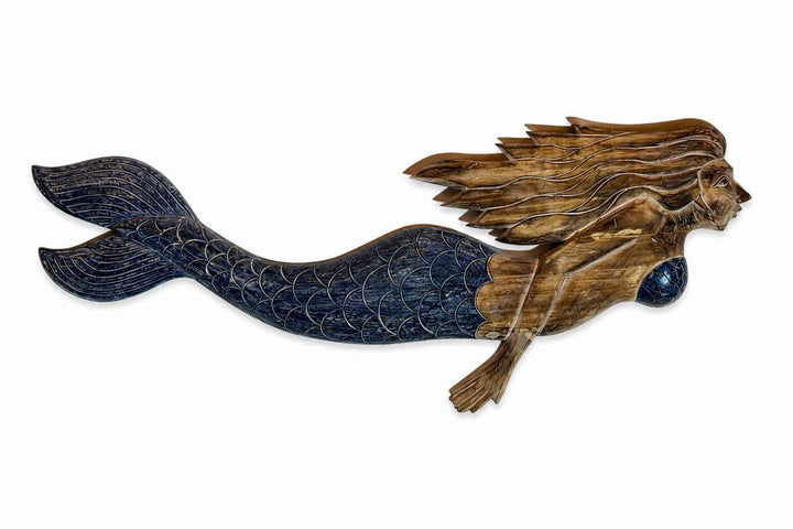 Sereia de Parede Cabelo Madeira - Azul Escuro
