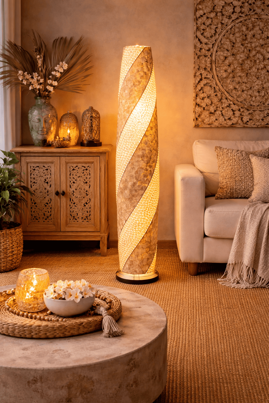 Luminária de Chão Listrada em Conchas
