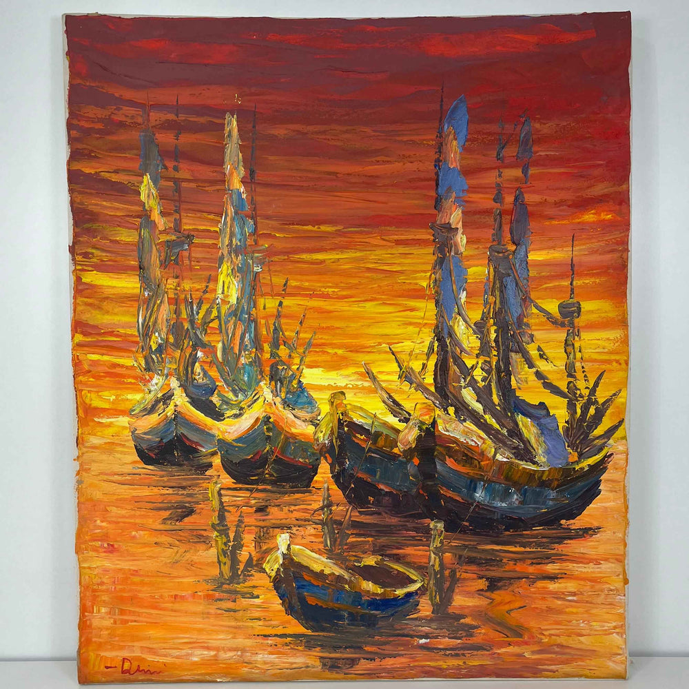 Quadro Balines Pintura em Tela - Naútico Laranja 120x100 cm