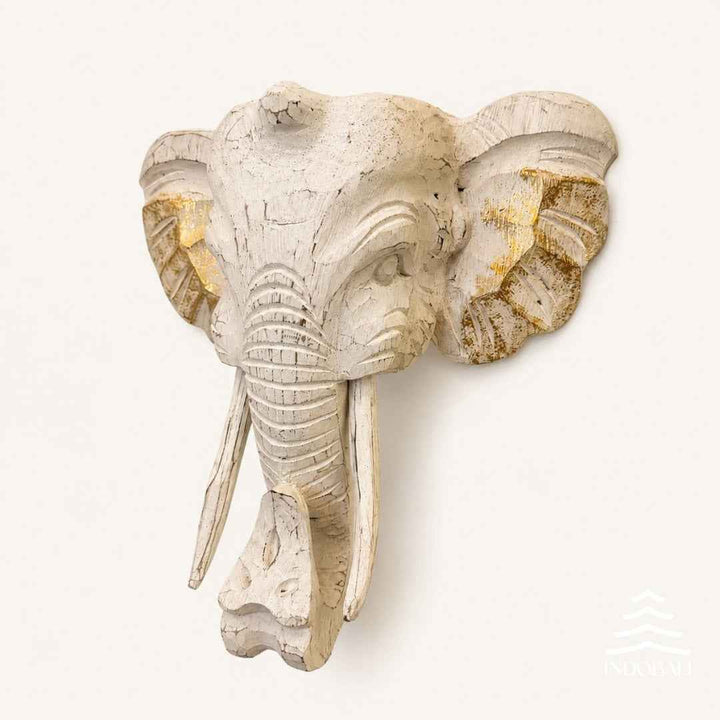 Cabeça de Elefante Parede - Branco com Dourado