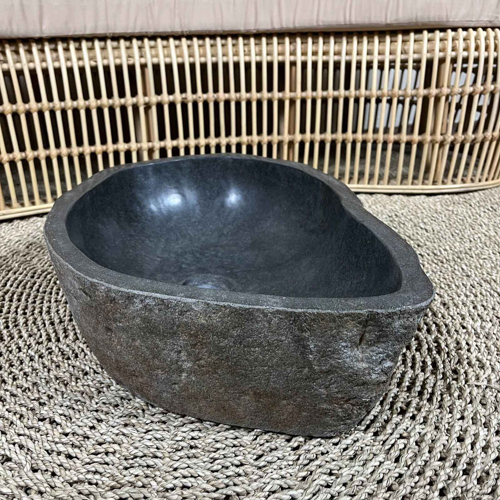 Cuba de Pedra Vulcânica Escura - 51x15x38 cm