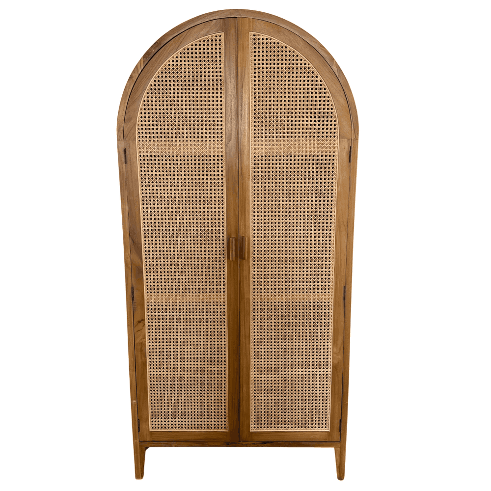 Armário de Madeira Teca e Rattan para Quarto Artesanal