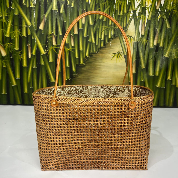 Bolsa Feminina Retangular com Fundo Marrom Rattan Grass - IndoBali