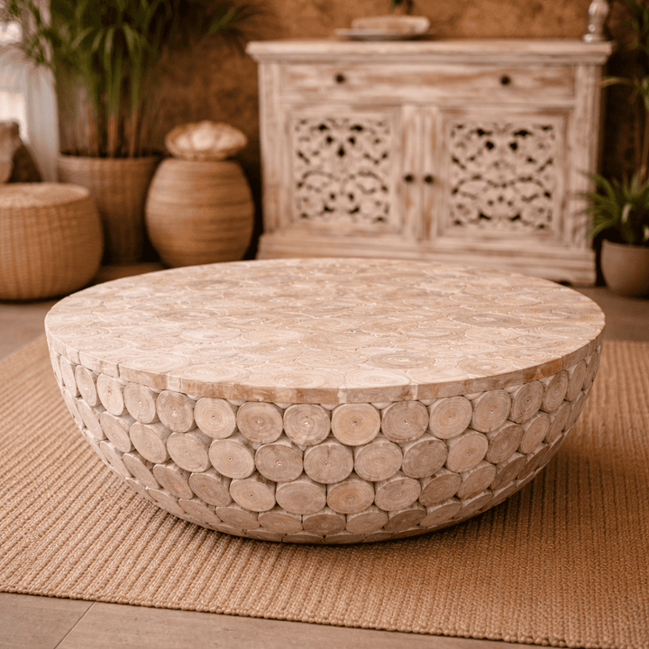 Mesa Circular em Tronquinhos Teca