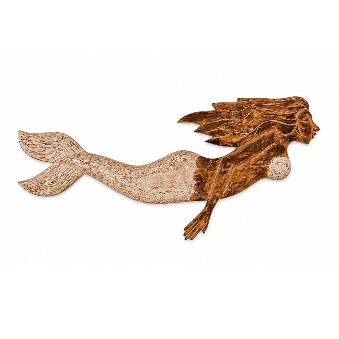 Sereia de Parede Cabelo Madeira - Branco
