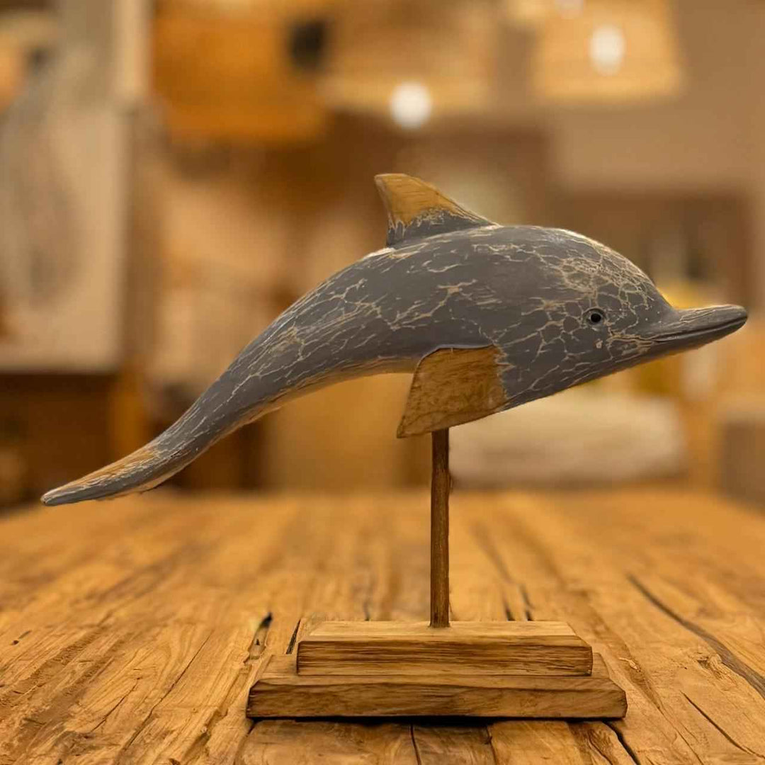 Golfinho de Madeira com Base - Azul
