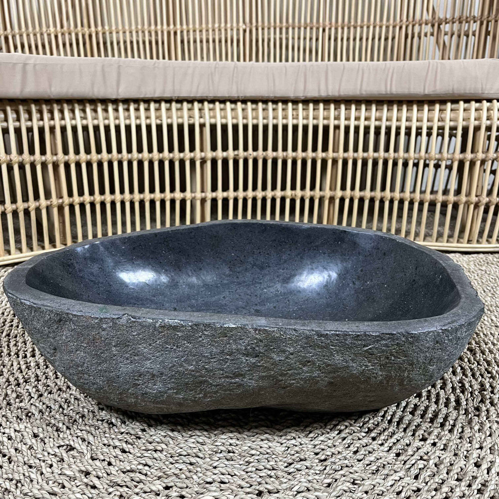Cuba de Pedra Vulcânica Escura - 52x15x33 cm