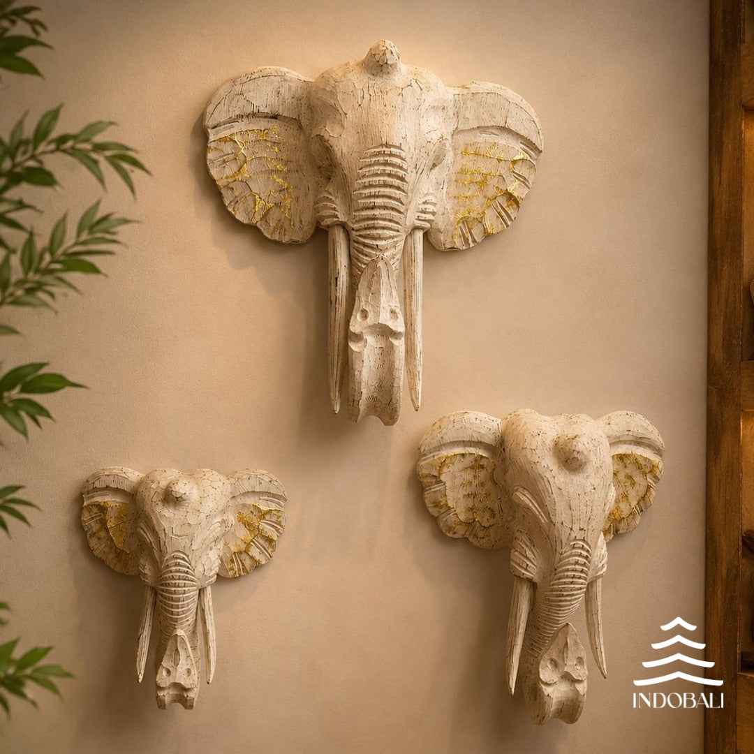 Cabeça de Elefante Parede - Branco com Dourado