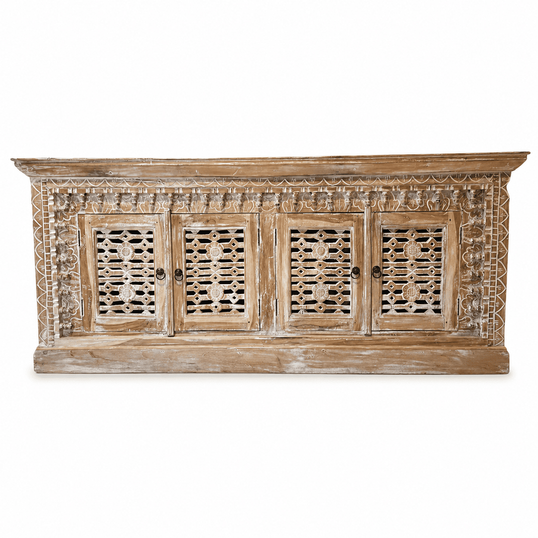 Rack Buffet Branco Patinado de Madeira - Marinheiro 180x80x45 cm