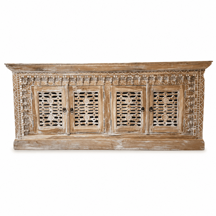 Rack Buffet Branco Patinado de Madeira - Marinheiro 180x80x45 cm
