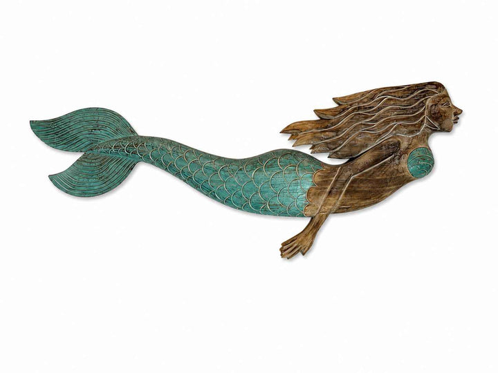 Sereia de Parede Cabelo Madeira - Verde Água