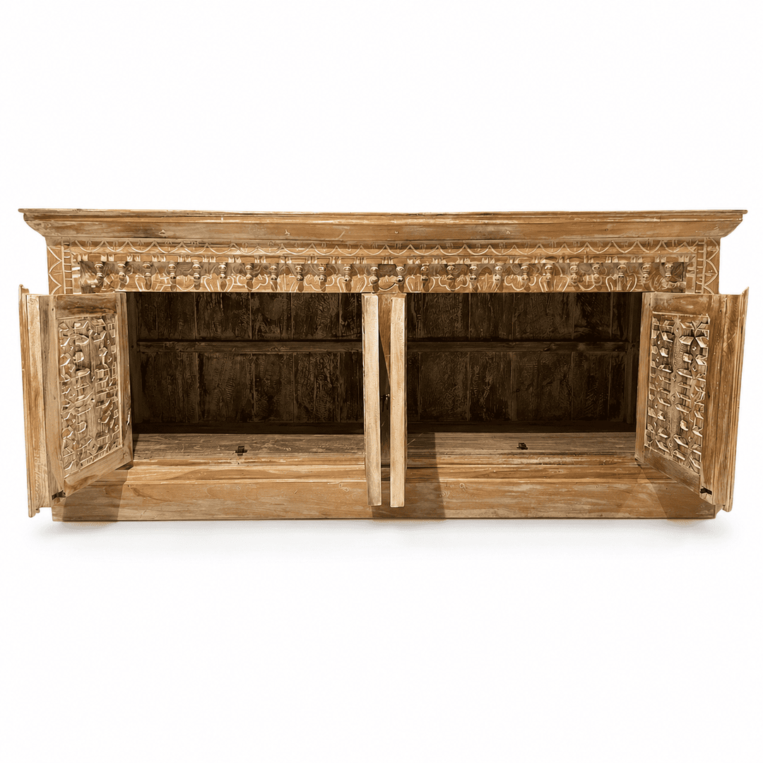 Rack Buffet Branco Patinado de Madeira - Marinheiro 180x80x45 cm