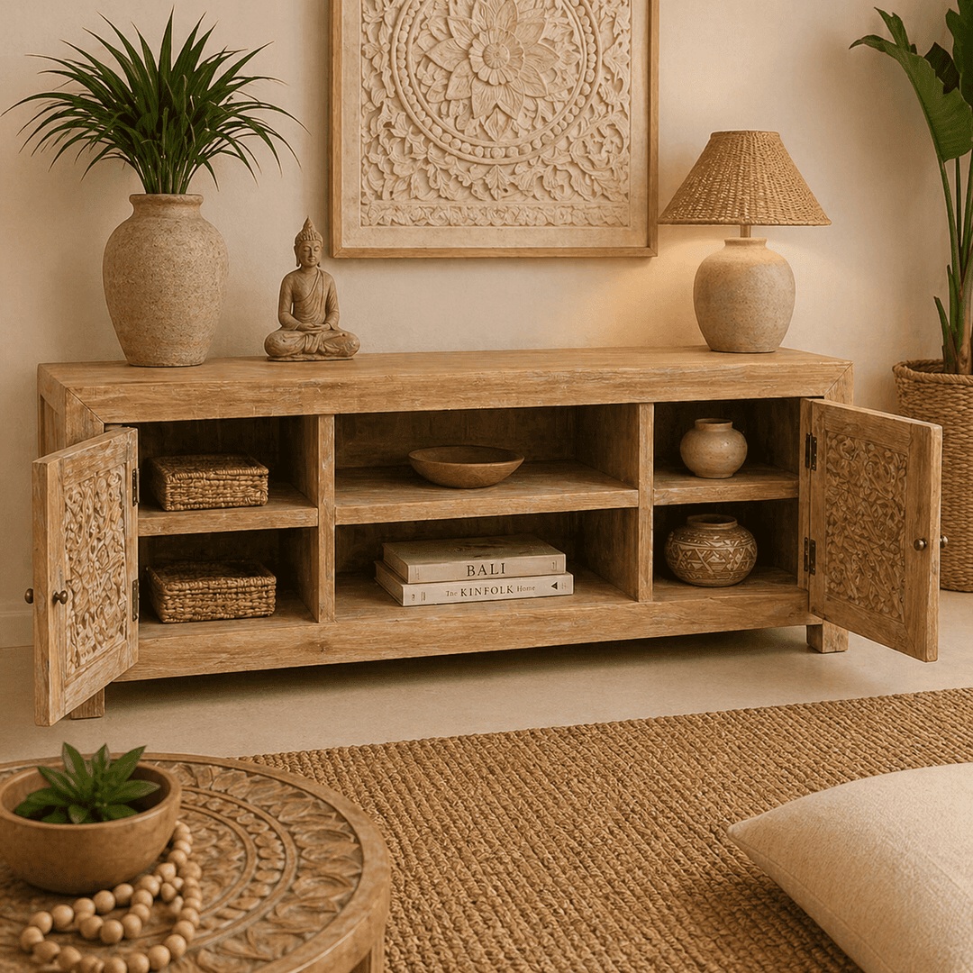 Rack Buffet de Madeira Teca Entalhada - 150x40x60 cm