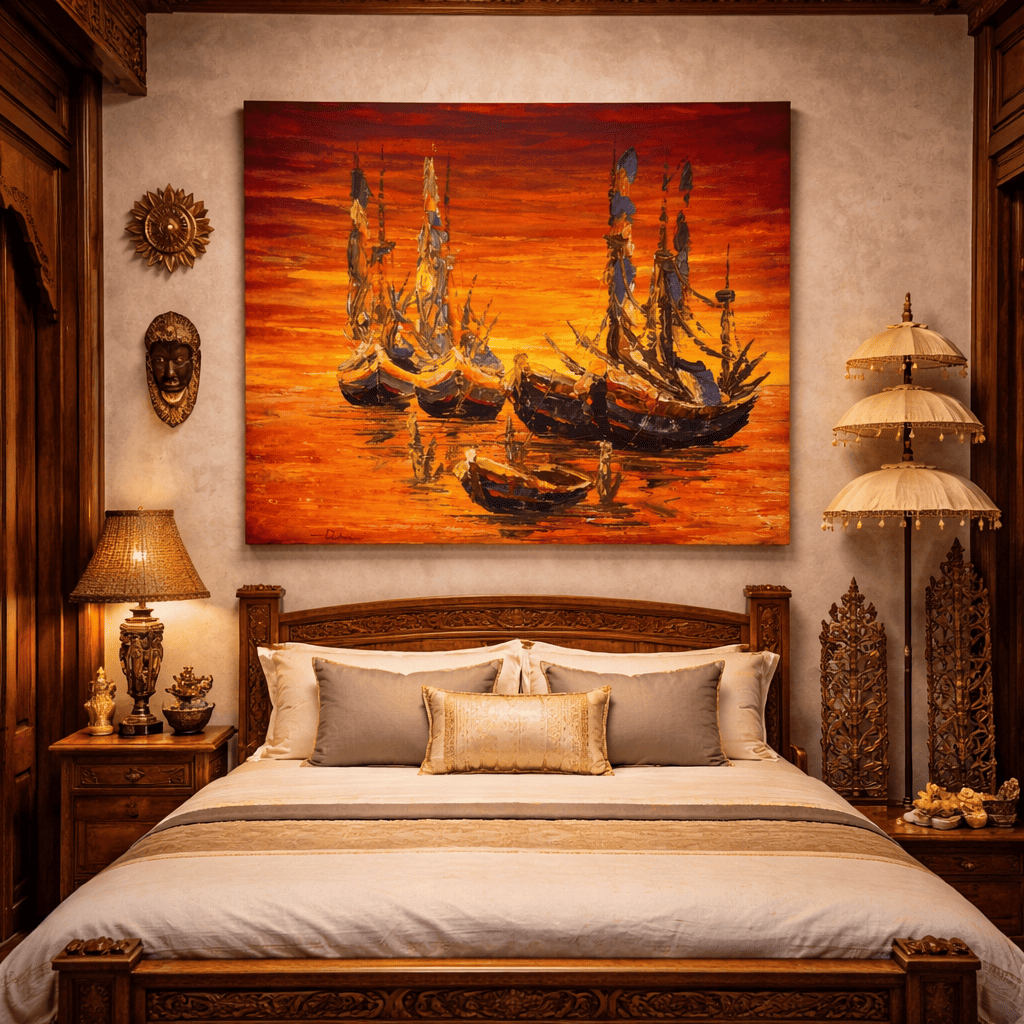 Quadro Balines Pintura em Tela - Naútico Laranja 120x100 cm