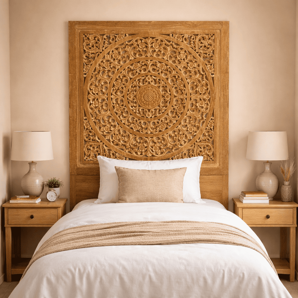 Painel Entalhado em Madeira Teca: Flores 1,00x1,00 m